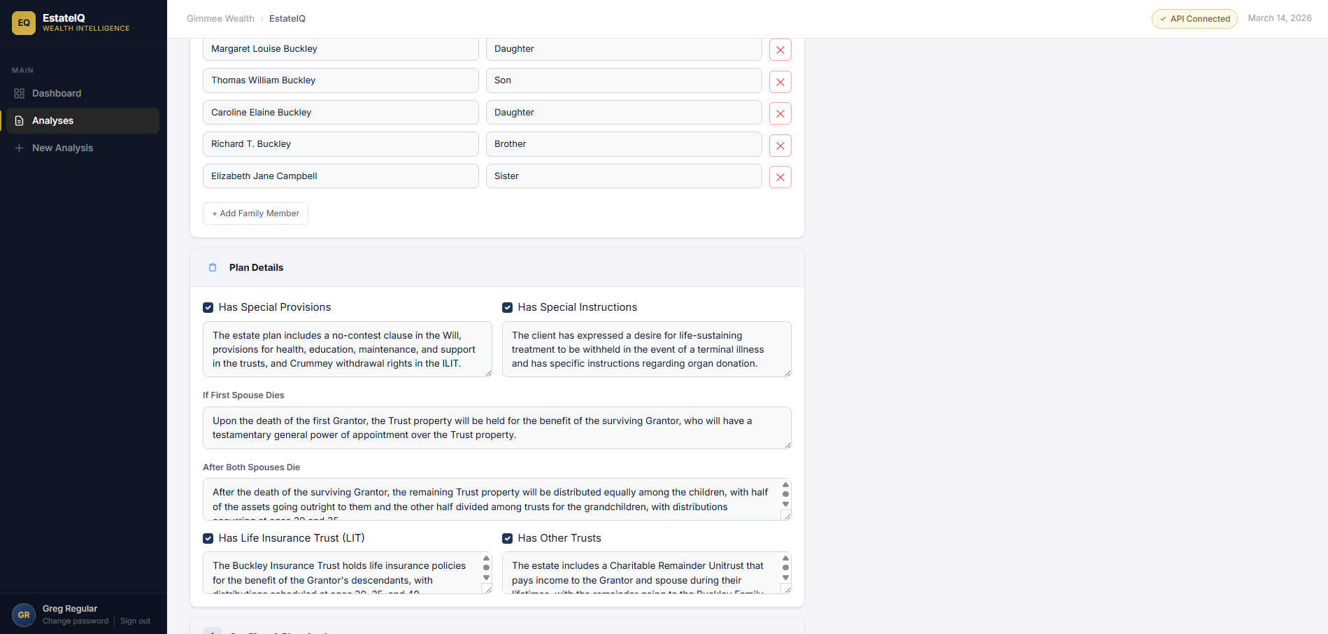 EstateIQ estate summary review and edit view